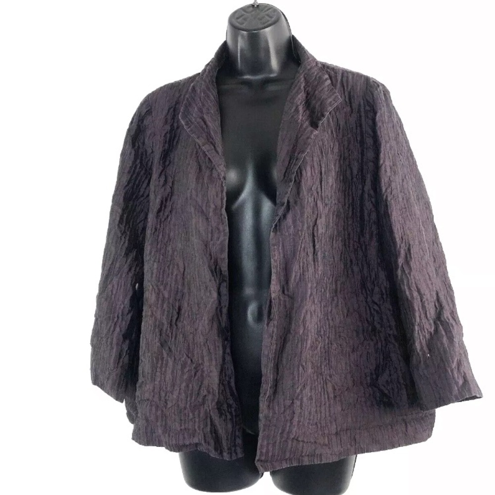 Eileen Fisher 3/4 Sleeve Open Front Crinkle Jacket